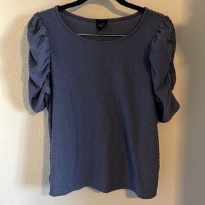 Anthropologie W5 Swiss Dot rouse Sleeve Scoop Neck Blouse Top blue Sz L‎
